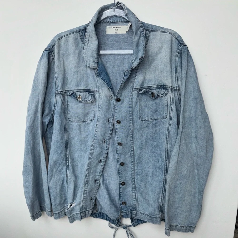 One Teaspoon Light Blue Cotton /‎ Linen Distressed Jacket, Size M